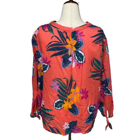 Old Navy Top Womens XXL Orange Blue Hawaiian Floral Linen Blend Beachy Coastal - Picture 2 of 9